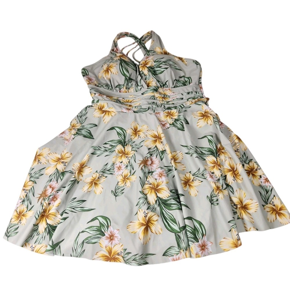 Summer Mae Womens One Piece Swim Dress Floral Halter Sage Green Size L